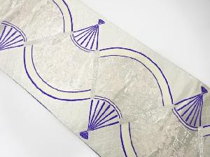 アンティーク　扇に垣根・草花模様織り出し袋帯（材料）